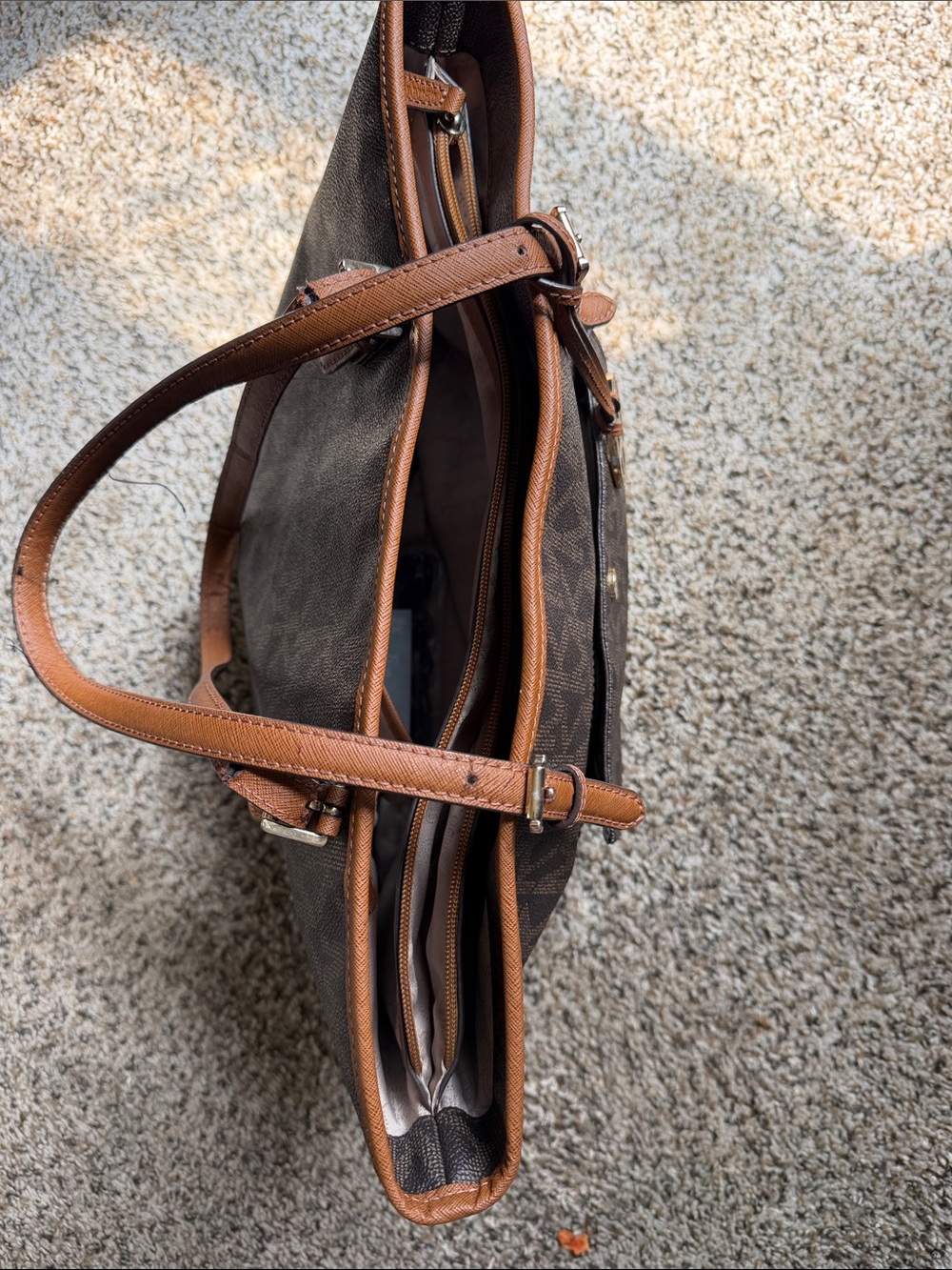 Michael Kors Dark Brown Monogram Tote with Gold Charm - Picture 2 of 6
